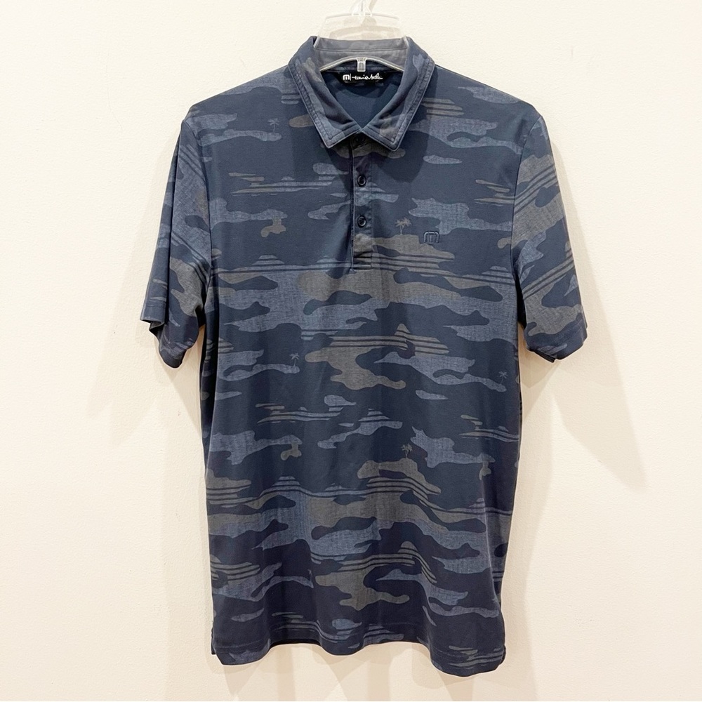 Travis Mathew Polo Shirt Mens Large Camo Golf Performance Beachside Dark Stealth